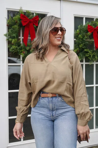 Allie Rose Evergreen Collared Top In Beige In Neutral