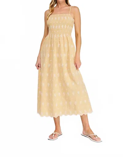 Allie Rose Floral Embroidered Gingham Midi Dress In Yellow