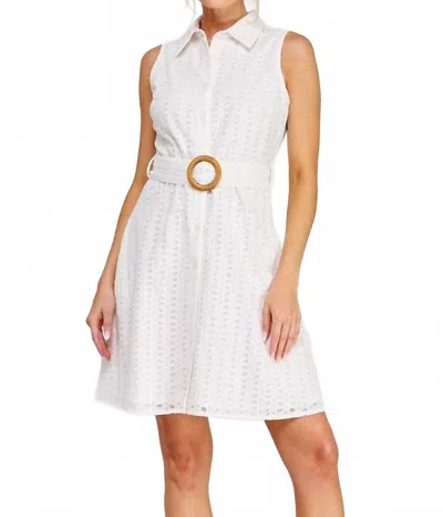 Allie Rose Floral Eyelet Button Down Dress In Off White