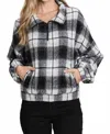 Allie Rose Half Zip Plaid Pullover With Elastic Waistband In Black/white In Multi