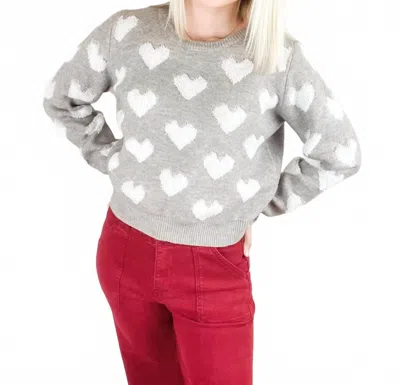 Allie Rose Heart Sweater In Grey In Gray