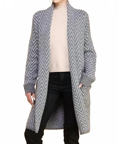 Allie Rose Heathered Chevron Shawl Cardigan In Grey