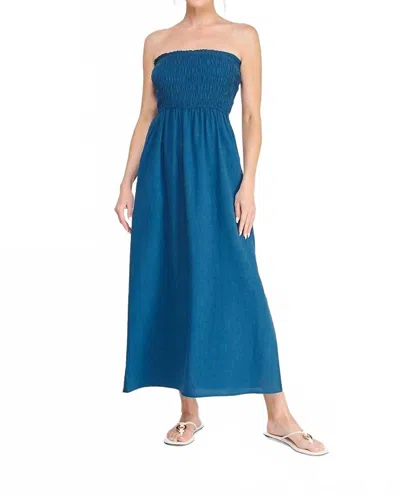 Allie Rose Linen Smocked Dress In Blue In Multi