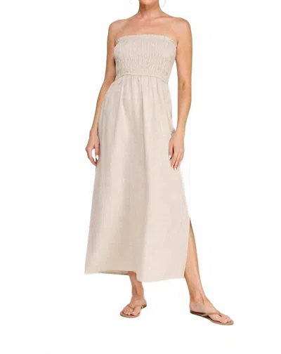 Allie Rose Linen Smocked Midi Dress In Natural In White