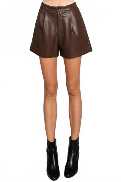 Allie Rose Lisbon Faux Leather Short In Chocolate In Brown