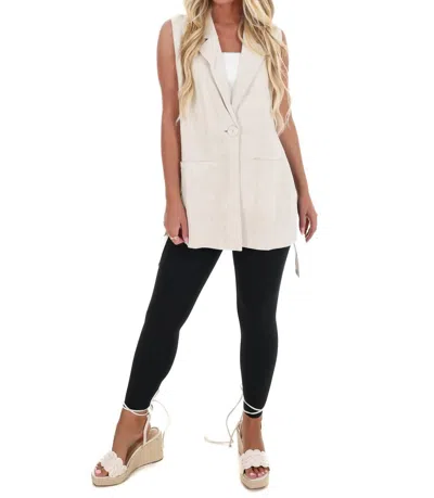 Allie Rose Long Run Linen Jacket Vest In Natural In White