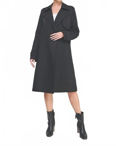 Allie Rose Long Sleeve Tie Waist Trench Coat In Black