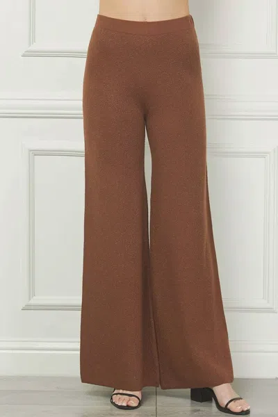 Allie Rose Nina Fine Gauge Wide Leg Pant In Copper Brown