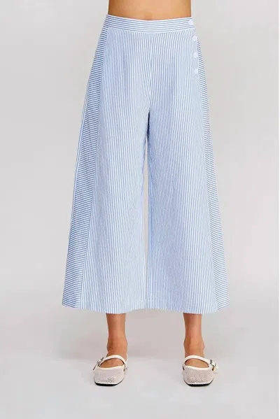 Allie Rose Olga Pinstripe Seersucker Pants In Royal Blue