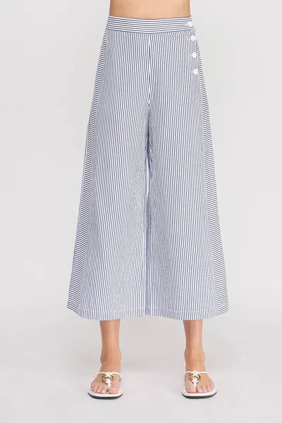 Allie Rose Olga Seersucker Pants In Navy Pinstripe In Multi