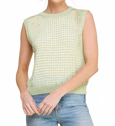 Allie Rose Open Weave Foil Knit Crochet Tank Top In Honeydew Silver In Green