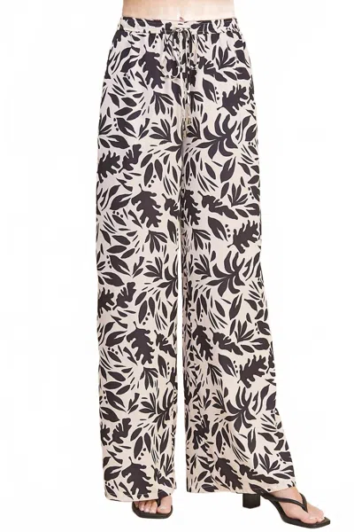 Allie Rose Palms Satin High Waist Pants In Black Palm