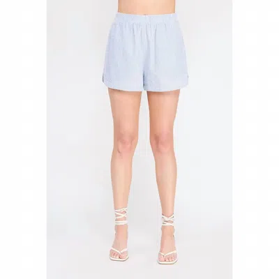 Allie Rose Pinstripe Linen Shorts In Navy In Blue