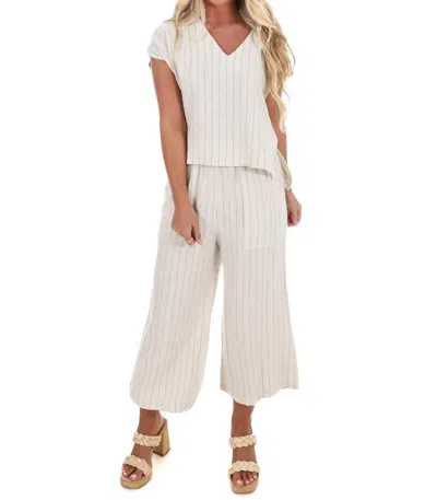 Allie Rose Pinstripe Linen Top In Natural In White