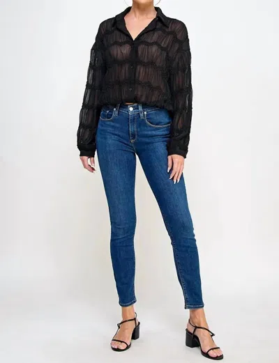 Allie Rose Romantic Sheer Button Front Blouse In Black In Multi