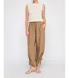Allie Rose Satin Drawstring Pant In Cinnamon In White
