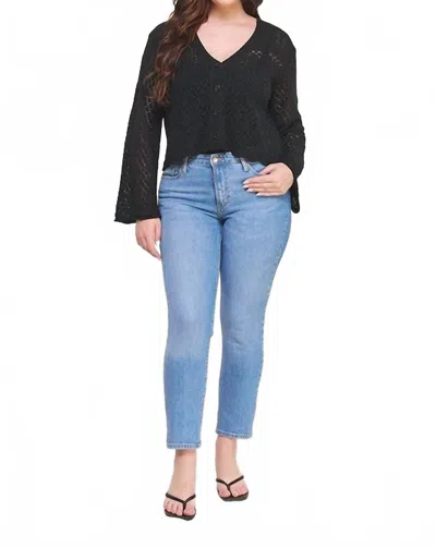 Allie Rose Scallop Hem Fine Gauge Cardigan In Black