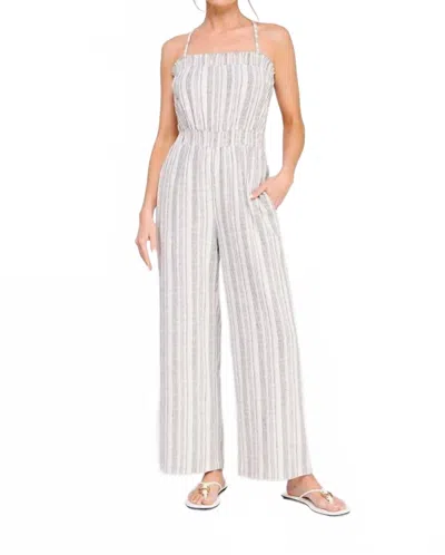 Allie Rose Striped Linen Blend Jumpsuit In Taupe Stripe In White