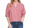 Allie Rose Seersucker Dolman Top In Red Gangham In Pink
