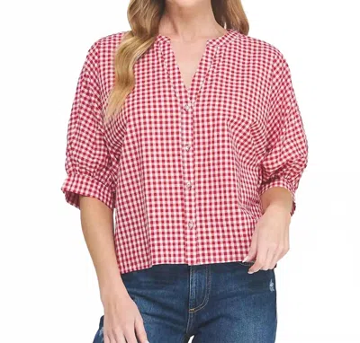 Allie Rose Seersucker Dolman Top In Red Gangham In Pink
