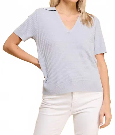 Allie Rose Short Sleeve Textured Polo In Cool Gray In Purple