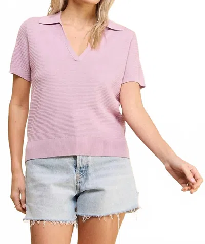 Allie Rose Short Sleeve Textured Polo In Dusty Lavender In Yellow