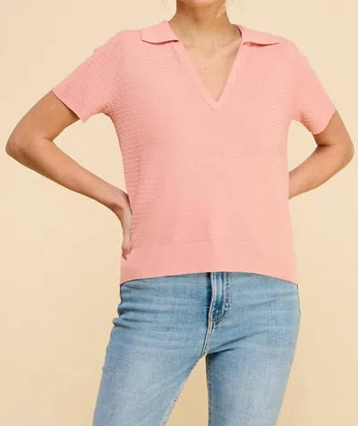 Allie Rose Short Sleeve Textured Polo In Vintage Coral In Multi