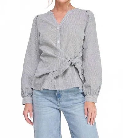 Allie Rose Side Wrap Blouse In Black/white In Gray