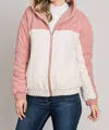 Allie Rose Soft Brushed Matte Woven Hooded Jacket In Mauve Cream