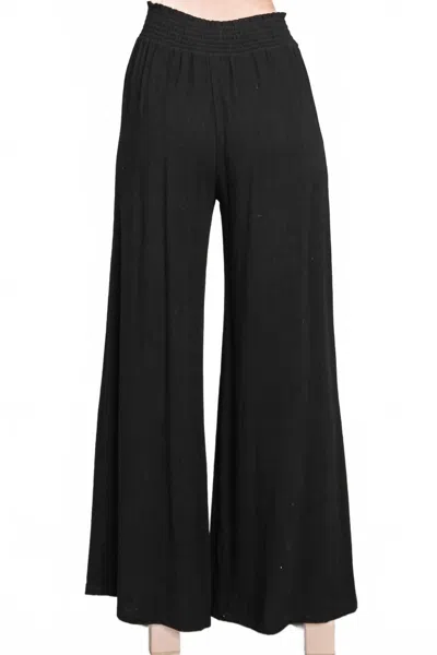 Allie Rose Soft Linen Smocked Waist Wide Leg Pants In Black