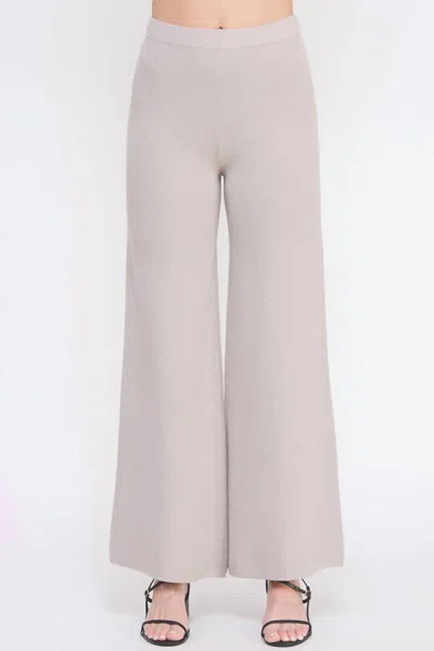 Allie Rose Soft Lurex Fine Gauge Wide Leg Pants In Silver Mist In White