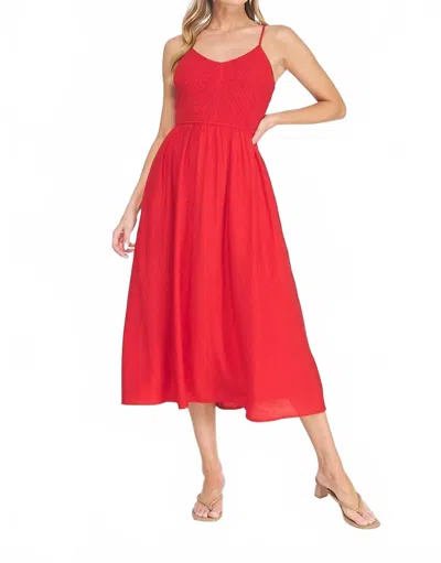 Allie Rose Spaghetti Strap Smocked Midi Dress In Red