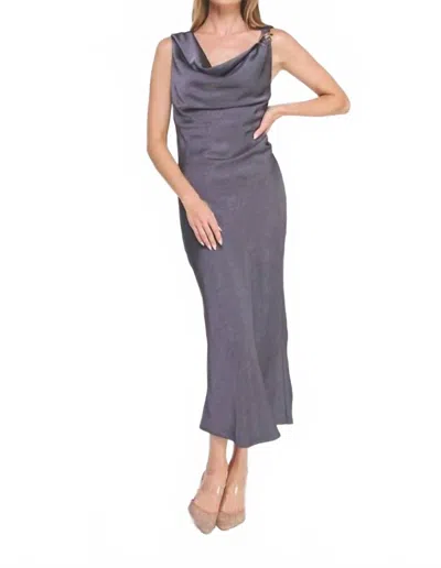 Allie Rose Starlight Satin Cowl Midi Dress In Midnight In Purple