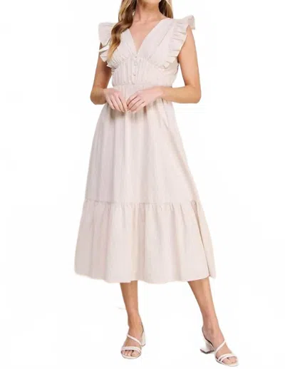 Allie Rose Stripe V Neck Ruffel Dress In White