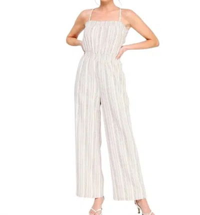 Allie Rose Striped Linen Blend Jumpsuit In Taupe Stripe In Neutral