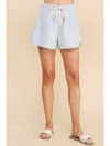 Allie Rose Striped Linen Drawstring Shorts In Blue Stripe In Blue