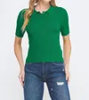 Allie Rose Tasha Soft Collared Pointelle Knit Top In Warm Green In Green
