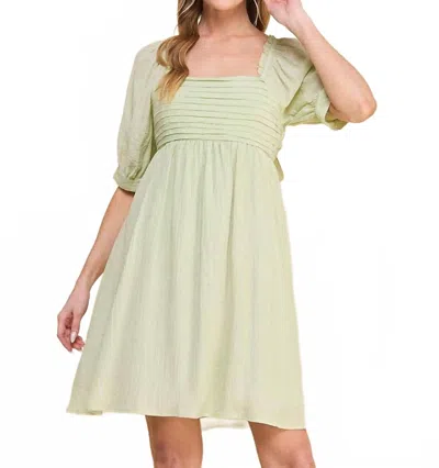 Allie Rose Textured Puff Sleeve Babydoll Dress In Honeydew In Green