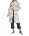 Allie Rose Tribal Pattern Button Front Shacket With Pockets In Tan/turquoise In Multi