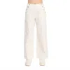 Allie Rose Twill Side Button Wide Leg Pants In Cream In Brown