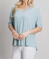 Allie Rose V-neck Blouse In Dusty Blue In Multi