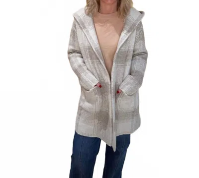 Allie Rose Veyla Plaid Hoodie Cardigan In Sand In Multi