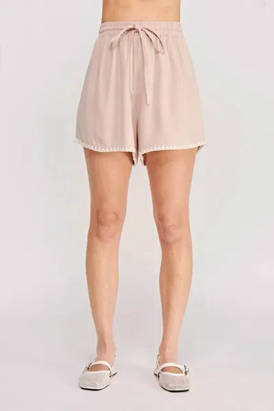 Allie Rose Women's Embroidered Hem Shorts In Dusty Rose In Pink