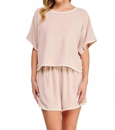 Allie Rose Women's Embroidered Hem Top In Dusty Rose In Multi