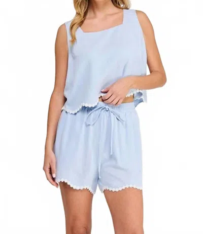Allie Rose Women's Wavy Crochet Trim Top In Blue