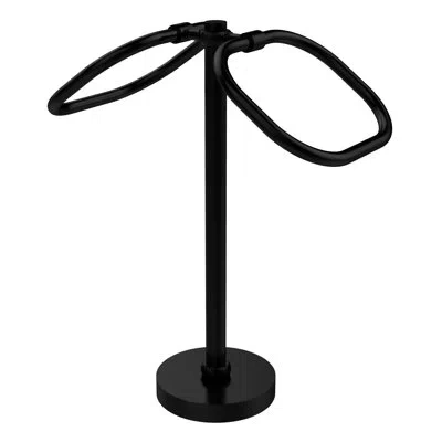 Allied Brass Free Standing Two Ring Oval Guest Towel Holder With Twist Detail In Matte Black