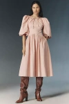 Allina Liu Emma Puff-sleeve Tie-back Midi Dress In Pink