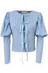 Allina Liu Women's Mitski Pointelle Cardigan In Ice In Blue