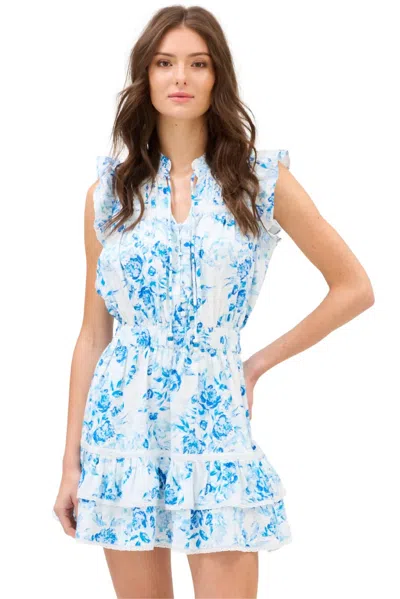Allison Asher Short Dress In Blue And White Floral In Multi