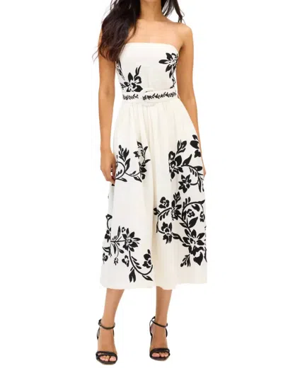 Allison Claire Strapless Midi Dress In Cream/black